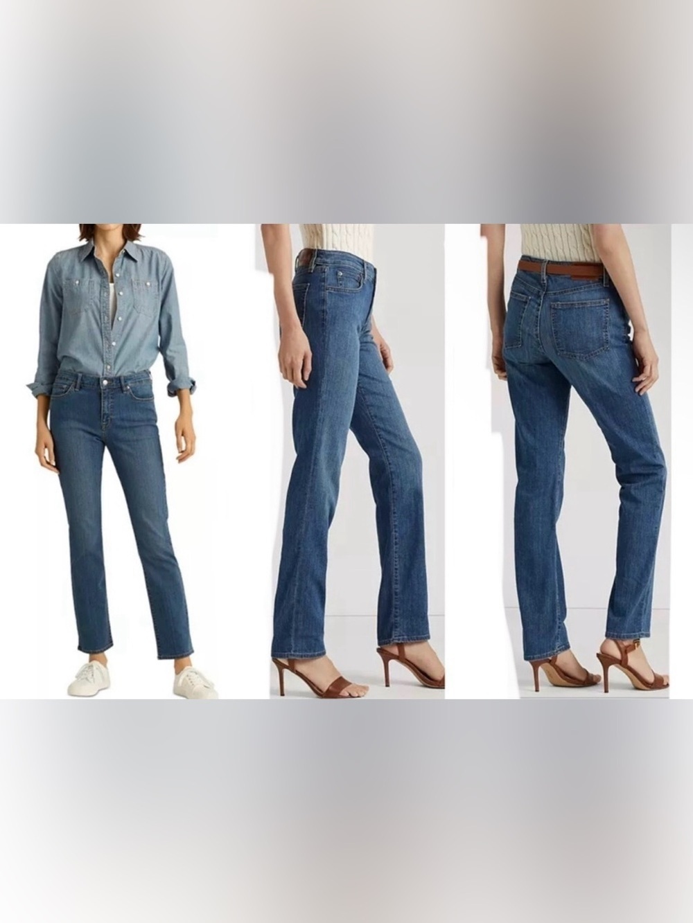 Ralph Lauren Blue Straight Leg Jeans Mid-Rise Size 14P x 29